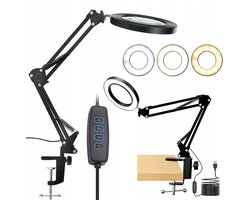LED-vergrootlamp - 10x optisch glas - Bureaulamp - 3 kleurtemperaturen - 10 helderheidsniveaus - Verstelbare zwenkarm - Ideaal voor knutselen, lezen en naaien