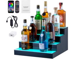 Led Verlichte Drankfles Display, 16 Inch 4-Tier CommerciëLe Home Bar Plank, 4-Tier Whisky Plank Staan, Acryl Drank Planken met Rf Afstandsbediening