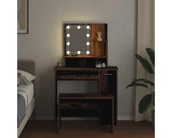 LED Verlichte Make-up Tafel Set - Dresser met Oude Houten Kleur