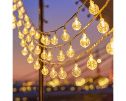 Led-verlichting lichtslinger volle hemel sterrenlicht buiten op de camping sfeerlamp tent klein wit bolletje decoratieve lamp - kristallen bol (warm licht) -3 meter 20 lampjes USB altijd helder-2 stuks