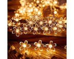 Led-verlichting lichtslinger volle hemel sterrenlicht buiten op de camping sfeerlamp voor tent kleine witte bol lichtbel decoratieve lamp - kleine kersenbloesem (warm licht) -3 meter 20 licht USB altijd helder-2 stuks