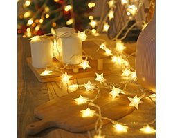 Led-verlichting lichtslinger volle hemel sterrenlicht buiten op de camping sfeerverlichting tent kleine witte bol lichtbel decoratieve lamp - kleine ster (warm licht) -3 meter 20 lamp batterijvak altijd helder met knipperende band-2 stuks