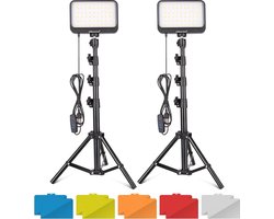 LED Videolampset met Verstelbaar Statief - Professionele Fotografielamp met Diffuser voor TikTok Video's, Vlogs, Livestreams - Inclusief Houder voor Smartphones en Camera's - Draagbare Fotografie Verlichting met Laaghoekopnamen Mogelijkheid - 45cm
