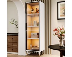 LED Vitrinekast Glas - Glazen Kast Wit - Smalle Displaykast Met Verlichting