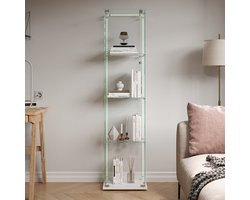 LED-vitrinekast met glazen deuren, één deur, afsluitbaar met vier lagen, geschikt voor de woonkamer, voor verzamelobjecten, boeken of als wijnkast - witte LED-stripverlichting