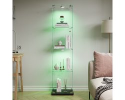 LED-vitrinekast met glazen deuren, één deur, afsluitbaar met vier lagen, geschikt voor de woonkamer, voor verzamelobjecten, boeken of als wijnkast - zwarte LED-stripverlichting