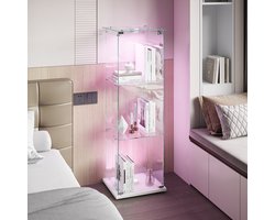 LED vitrinekast met slot, 1 deuren en 3 planken – glazen displaykast voor woonkamer – verzamelkast voor beeldjes en souvenirs-Wit