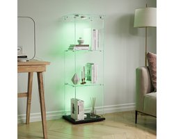 LED vitrinekast met slot, 1 deuren en 3 planken – glazen displaykast voor woonkamer – verzamelkast voor beeldjes en souvenirs-Zwart