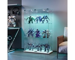 LED vitrinekast met slot, 2 deuren en 3 planken – glazen displaykast voor woonkamer – verzamelkast voor beeldjes en souvenirs-Wit