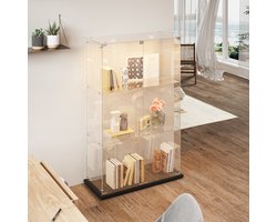LED vitrinekast met slot, 2 deuren en 3 planken – glazen displaykast voor woonkamer – verzamelkast voor beeldjes en souvenirs-Zwart