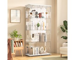 LED-vitrinekast, staande vitrinekast voor verzameling met LED-verlichting, met slot, met 2 deuren, 4 planken, transparante meubelvitrinekast, glazen vitrine, beeldje, glazen vitrinekast, woonkamer