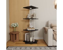 LED Vitrinekast Zwart 3 Lagen – 360° Draaibare Glazen Kast met Slot – Displaykast met Meerkleurige Verlichting