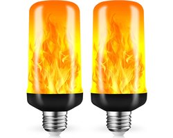 Led-vlamlamp, E27, verbeterde versie, 2 stuks, glinsterende gloeilamp met zwaartekrachtsensor, realistisch vlameffect, voor decoratie binnen en buiten, bar, feest en Halloween [Energieklasse G]