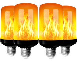 LED-vlamlampen, set van 4 E27 LED-vlam-effectlampen, knipperende LED-lichten, geschikt voor Halloween, Kerst en feesten
