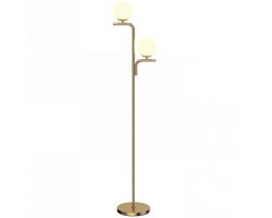 LED-vloerlamp-moderne lamp met 3 kleurtemperaturen-glazen bolvormige kappen en voetschakelaar-goudkleurig
