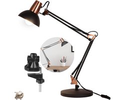 LED Vloerlamp - Retro Metaal Draaibare Vloerlamp - 3 Gebruiksmodi - Vloerlamp - Bureau Lamp en Clip Lamp - E27 Architecten Leeslamp met Drukschakelaar voor Slaapkamer, Kantoor, Studio - Inclusief Gloeilamp