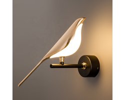 LED Vogel Lamp / Bird Lamp – Grote 33 cm Wandlamp Goud/Zwart – 3 Lichtkleuren – Moderne Wandverlichting