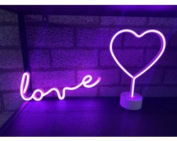 LED wand en tafel lamp met neonlicht - Set van 2 stuks - Love & Hart - roze neon licht - Werken op batterijen en/of USB - Wandlamp - Tafellamp - Decoratieve verlichting - Woonaccessoires