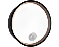 LED-wandarmatuur voor buiten Platomo Schemergestuurde bewegingsmelder (IR) zeewater bestendig IP44 rond 180 mm 3000K 14,5W 1200lm 230V Zwart Kunststof