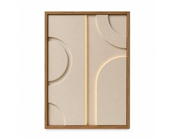 LED Wanddecoratie met Verlichting 48 x 68 cm – Modern 3D Wandpaneel – Zandbeige LED Wall Art – Warm Wit Sfeerlicht – Luxe Wanddecoratie voor Woonkamer, Slaapkamer en Hal – Houten Frame – Geometrisch Design