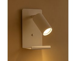LED Wandlamp - Bedlamp met plateau | Incl. USB | Wit | GU10 fitting