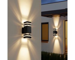 LED-wandlamp - Buitenlamp - 2 E27-fittingen - Verlichting boven en onder - Wandlamp - Materiaal aluminium - Beschermingsklasse IP65 - Waterdichte buitenwandlamp - Vervangbare lamp - Geschikt voor binnen in een villa - Zwart