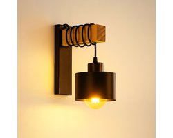LED Wandlamp | Elza | Zwart + Hout | E27 Fitting