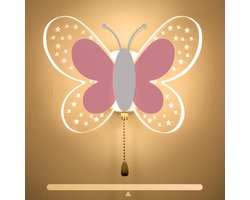 Led-wandlamp kinderkamer meisjes, binnen wandlamp kinderen met stekker dimbaar slaapkamer wandverlichting decoratie nachtkastje acryl vlinder lamp 16 W 3 kleurtemperatuur（Roze Wit）