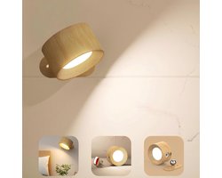 LED wandlamp, LED wandlamp voor binnen, wandlamp met batterij, 1 stuk, 360° draaibaar, touch control, 3 helderheidsniveaus