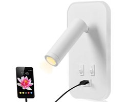 LED Wandlamp - Leeslamp aan het Bed - 12W/36V - 3000K Warm Licht - Met USB oplaadpunt - Wandleeslamp - Draaibare Bedlamp - Lamp Binnen - Slaapkamer, Hotels, Bedlamp - Wit