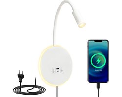 LED Wandlamp - Leeslamp - led lamp - bedlamp - Wandleeslamp - Met USB-oplaadpoort en schakelaar - Wit