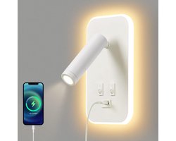 LED-Wandlamp - Leeslampje naast het bed met schakelaar - Wandleeslamp - Leeslamp aan het Bed - Draaibare Bedlamp - Met USB oplaadpunt - Lamp Binnen - Instelbaar sfeerlicht voor slaapkamer - Slaapkamer, Hotels, Bedlamp - Wit