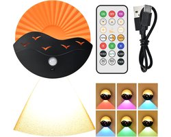 LED-wandlamp met afstandsbediening - 10 dimbare kleuren (RGBW) en sfeerverlichting - Oplaadbaar - Boven- en onderverlichting - 2000 mAh-batterij - Bewegingssensor - Magnetisch en draadloos - Geschikt voor kamersNachtlampjes - Klein nachtlampje - Rond