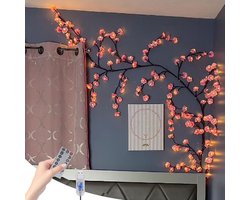 LED-wandlamp met kersenbloesem en blauweregen - Decoratieve krans met kersenbloesem en wilgentakjes - Met 72 LED's - Geschikt voor binnen, feestdagen en feestdecoraties