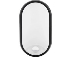 LED Wandlamp met Sensor - Kozolux Porta - 15W 1200lm - Aanpasbare Lichtkleur 3in1 CCT - IP54 - Ovaal - Zwart