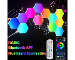 LED-wandlamp met zeshoekig design - Wandlamp met kleurverloop - Gaming-wandlamp - Ondersteunt afstandsbediening en app-bediening - Modulair design - Geschikt voor woonkamers, slaapkamers en internetcafés - 8 panelen - Honingraatpatroon