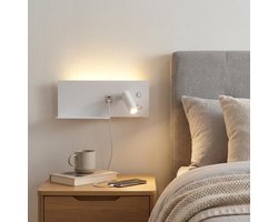 LED Wandlamp - Slaapkamerlamp Leeslamp - Bed Hoofdeinde - USB Opladen Plank - 30x11x12 cm - Wit