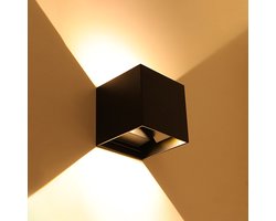 LED Wandlamp - Velvalux - Up & Down - 6W - Warm Wit 3000K - Instelbare Stralingshoek - Kubus - Zwart - Voor Buiten en Binnen - Waterdicht IP65