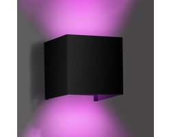 LED Wandlamp - Velvalux - Up & Down - 9W - Smart WiFi + Bluetooth - RGBW - Dimbaar - Instelbare Stralingshoek - Kubus - Zwart - Voor Buiten en Binnen - Waterdicht IP65