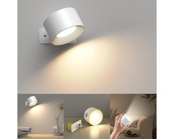 LED-wandlamp voor binnen - 3 helderheidsniveaus, 3 kleurmodi - Draadloze wandlamp met aanraakbediening en 360° draaibaar - voor woonkamer, slaapkamer en hal (wit)