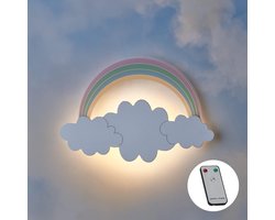 Led Wandlamp - Wolk Regenboog - Kinderslaapkamer Decoratie - Met Afstandsbediening - 22x32 cm - Multicolor
