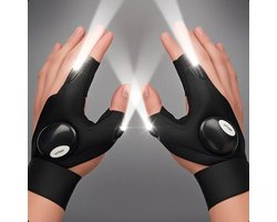 LED Zaklamp Handschoenen - Vingerloze Nachtlamp Handschoenen Gereedschap - Coole Gadget Cadeau - Geweldig voor Werken op Donkere Plaatsen, Kamperen, Vissen, Repareren, Wandelen, Buitenactiviteiten - Zwart