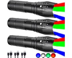 Led Zaklamp - Multifunctionele Lamp - Outdoor Verkenning - Vier Kleuren - 3 Stuks - Zwart