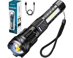 LED Zaklamp Oplaadbaar met 2 Lichten - 2500 lumen - 7 Lichtstanden - USB C - Waterproof - Militaire zaklamp - Tactische zaklamp