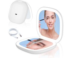 LED zakspiegel met 1X/10X vergroting, make-upspiegel met verlichting, reisspiegel met dimbaar en 2-zijdig LED-licht, inklapbare handspiegel, cadeaus voor meisjes