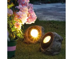 LED Zonne-energie Tuinlamp – Steen Design – Witte SMD LED – 20 × 12 × 16 cm – Waterdicht – Automatisch Aan/Uit