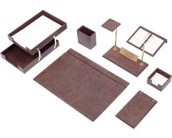 Lederen bureau Set - BRUİN - Bureau accessoires Set - 10 Accessoires - Office Desk Organizer Set - handgemaakte lederen bureau set - Manager Gift