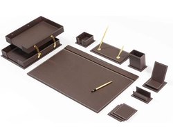 Lederen bureau Set -BRUIN - Bureau accessoires Set - 12 Accessoires - Office Desk Organizer Set - handgemaakte lederen bureau set - Manager Gift