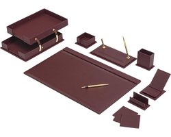 Lederen bureau Set - BURGUNDY - Bureau accessoires Set - 12 Accessoires - Office Desk Organizer Set - handgemaakte lederen bureau set - Manager Gift