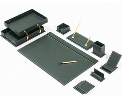 Lederen bureau Set - GROEN - Bureau accessoires Set - 12 Accessoires - Office Desk Organizer Set - handgemaakte lederen bureau set - Manager Gift